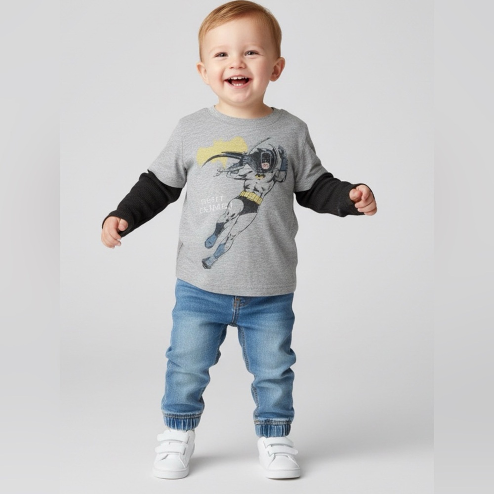 🦇 Junk Food x GAP Batman Long Sleeve Shirt 18-24M | Gray & Black Cutie!
